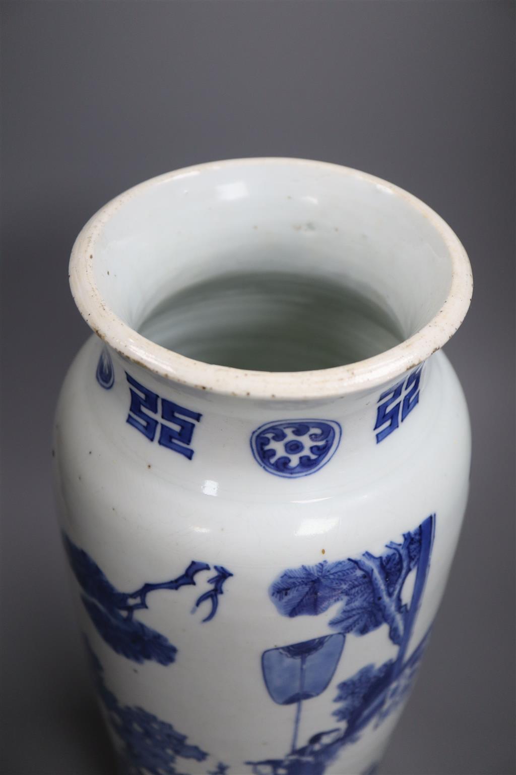 A Chinese Transitional blue and white sleeve vase, c.1640, 40cm high